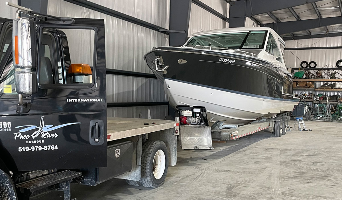 Servicing boat at puce river marina